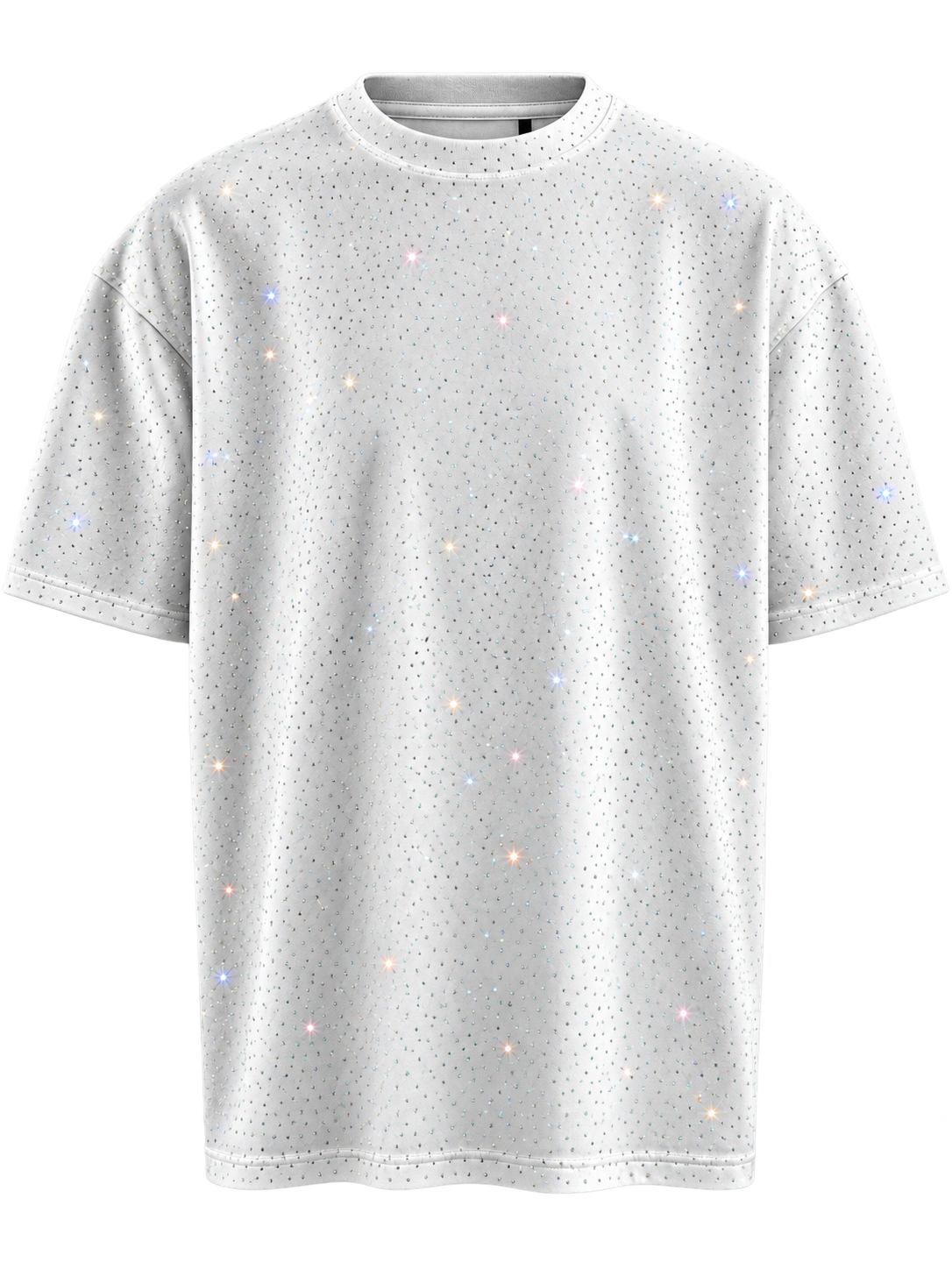 Stellar Spark – Premium Rhinestone Oversized White Unisex T-Shirt - Image 1