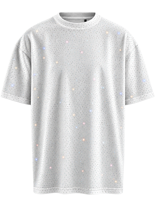 Stellar Spark – Premium Rhinestone Oversized White Unisex T-Shirt