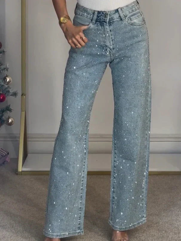 Disco Dust - Rhinestone Embellished Wide Leg Jeans