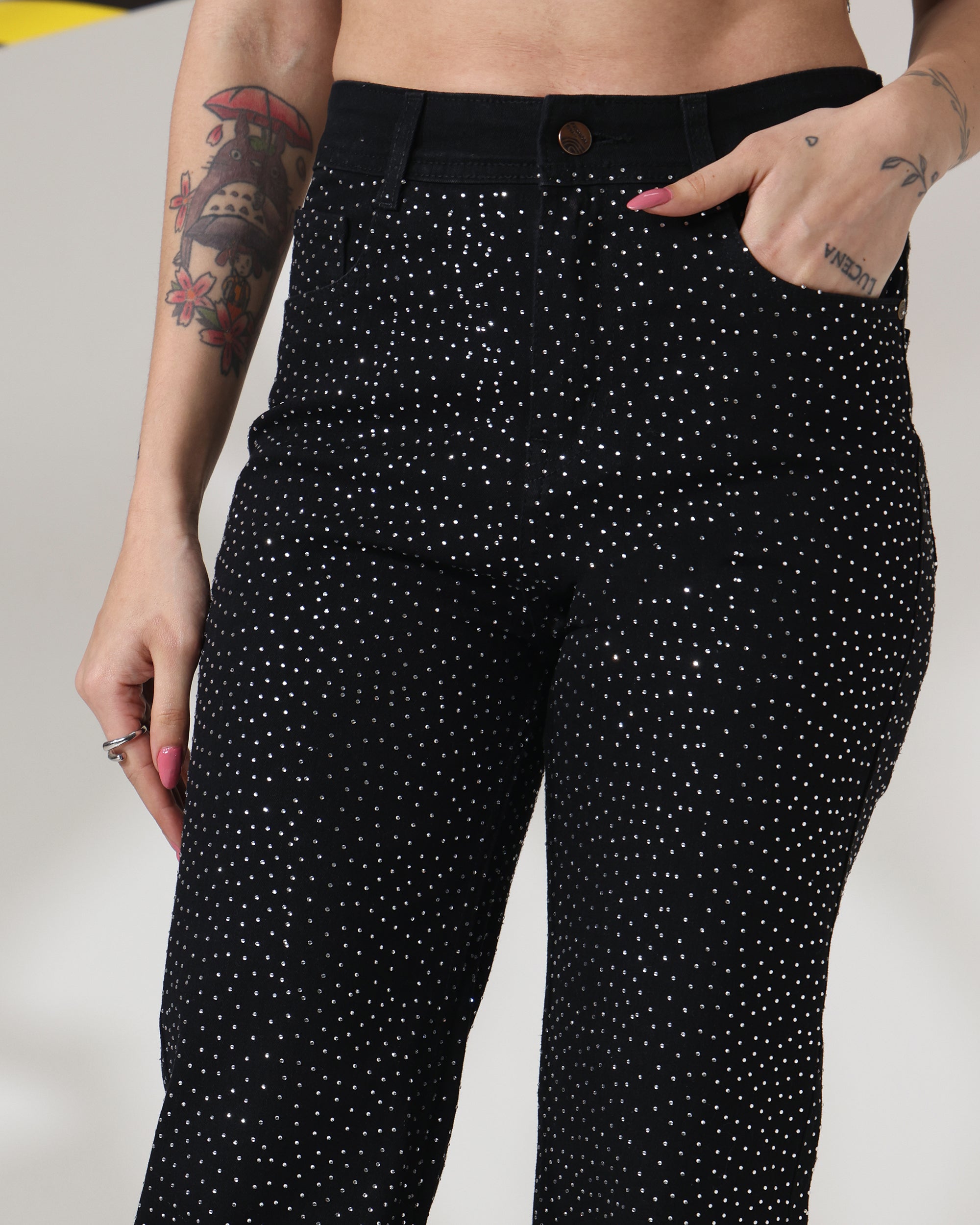 Black Chamkili - Rhinestone Embellished Wide Leg Jeans