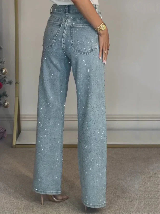 Disco Dust - Rhinestone Embellished Wide Leg Jeans