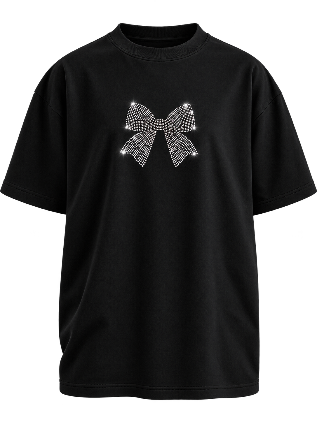 Midnight Bow Premium Oversized Rhinestone T-Shirt - Image 1