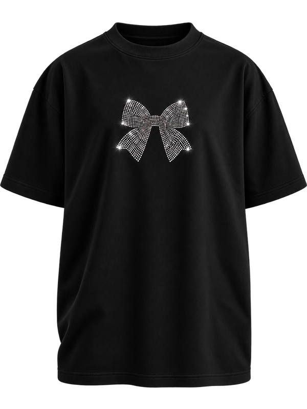 Midnight Bow Premium Oversized Rhinestone T-Shirt