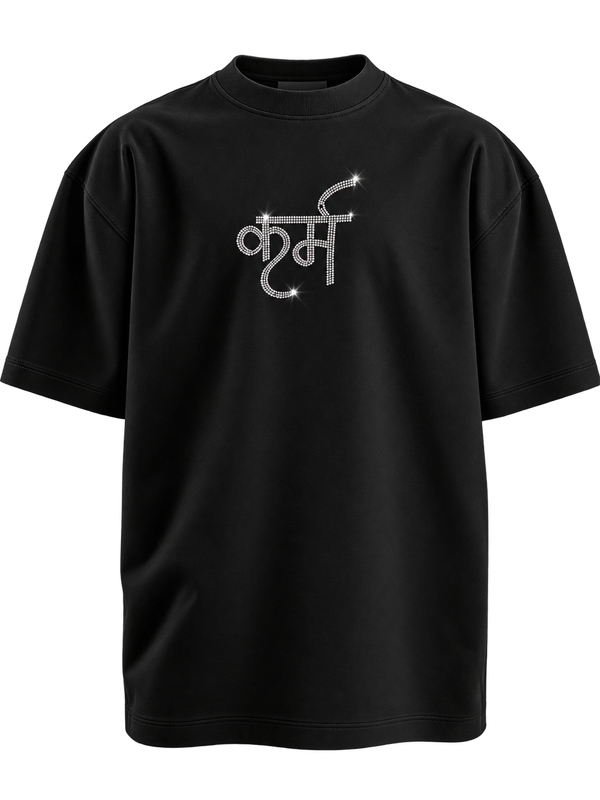 KARM Crystal Rhinestone Oversized Tee – Black Edition