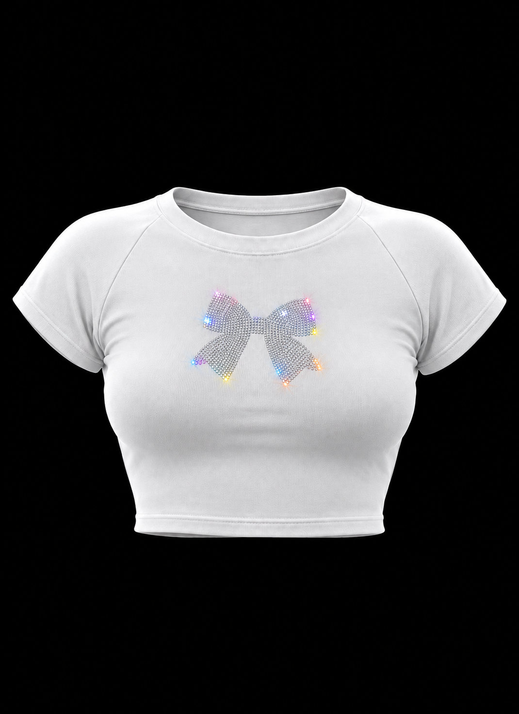 Crystal Bow Rhinestone Baby Tee – White - Image 1