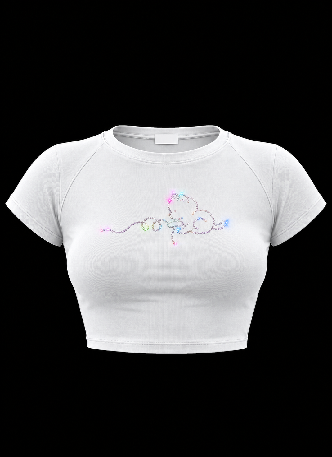 Crystal Kitty Rhinestone Baby Tee – White - Image 1