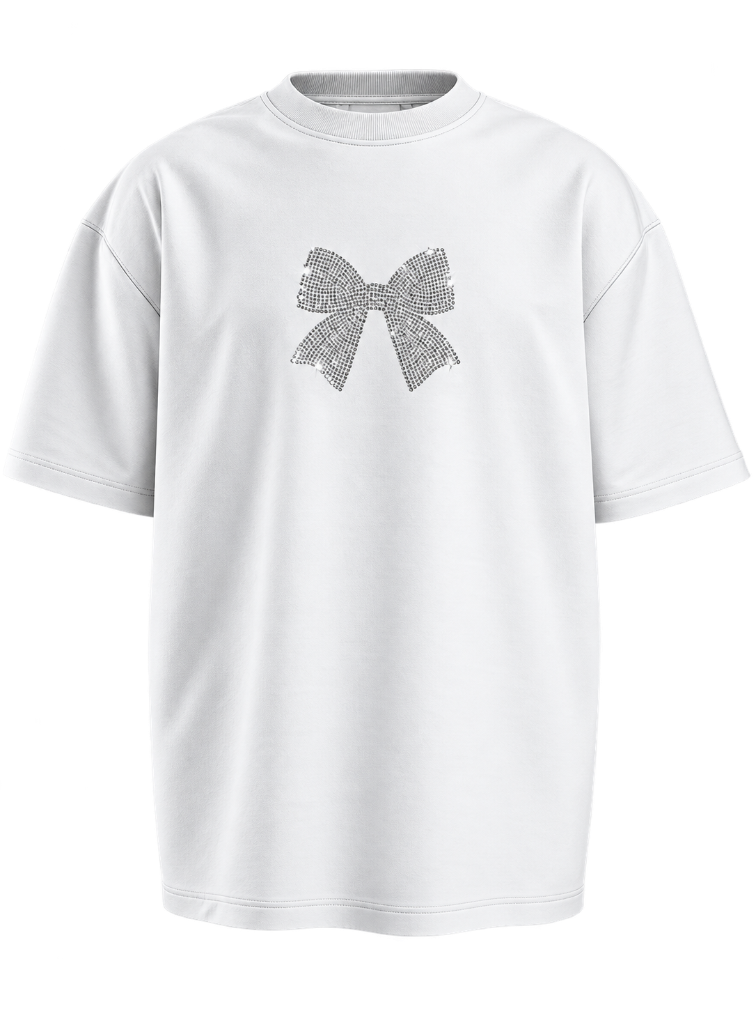 White Bow Premium Oversized Rhinestone T-Shirt - Image 1