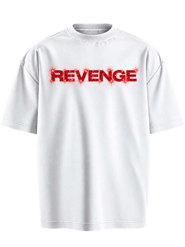 REVENGE - White Rhinestone Oversized Unisex T-Shirt