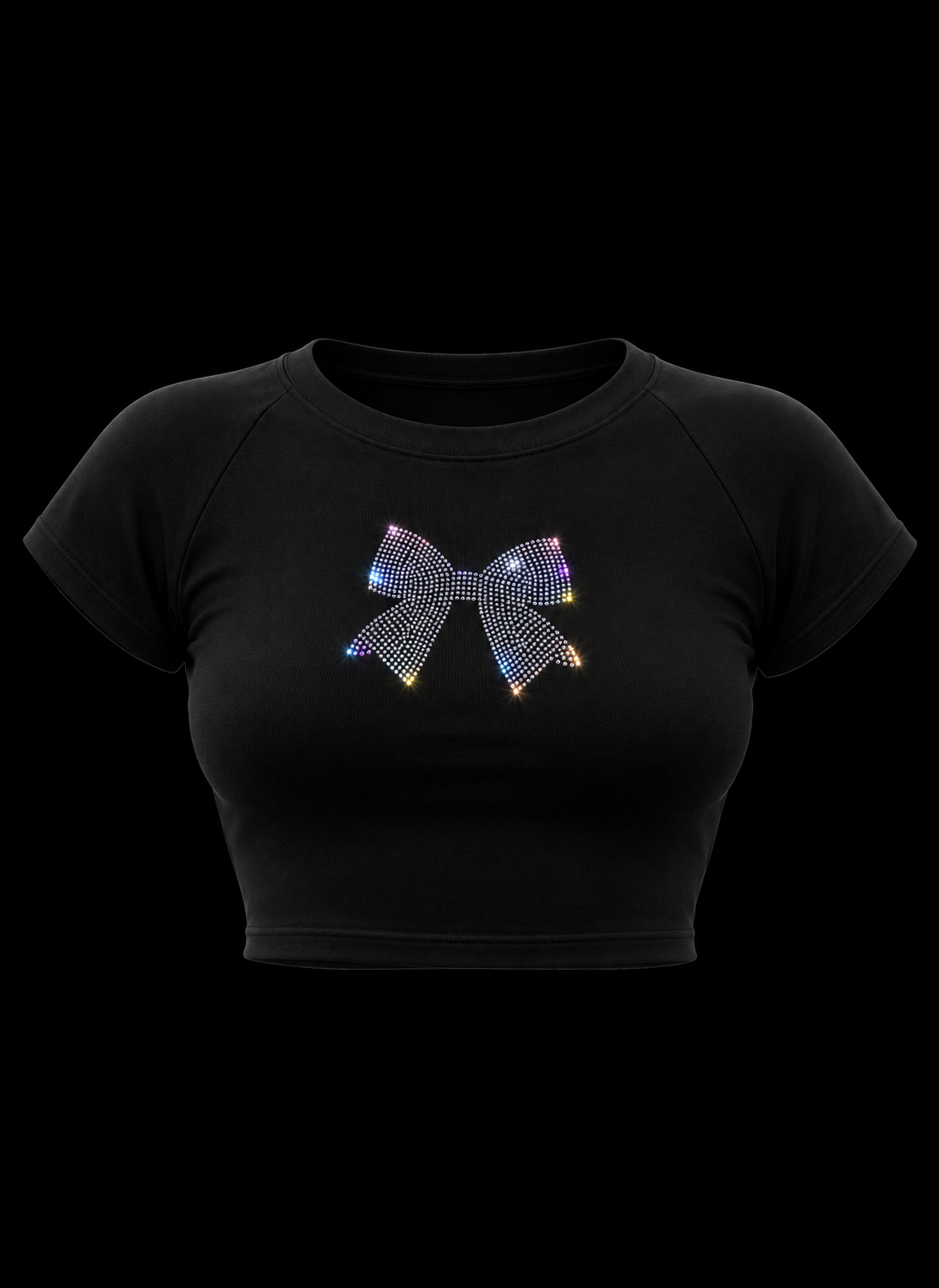 Crystal Bow Rhinestone Baby Tee – Black - Image 1