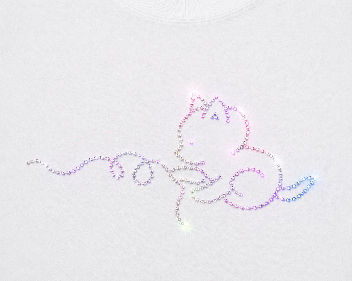 Crystal Kitty Rhinestone Baby Tee – White - Image 8