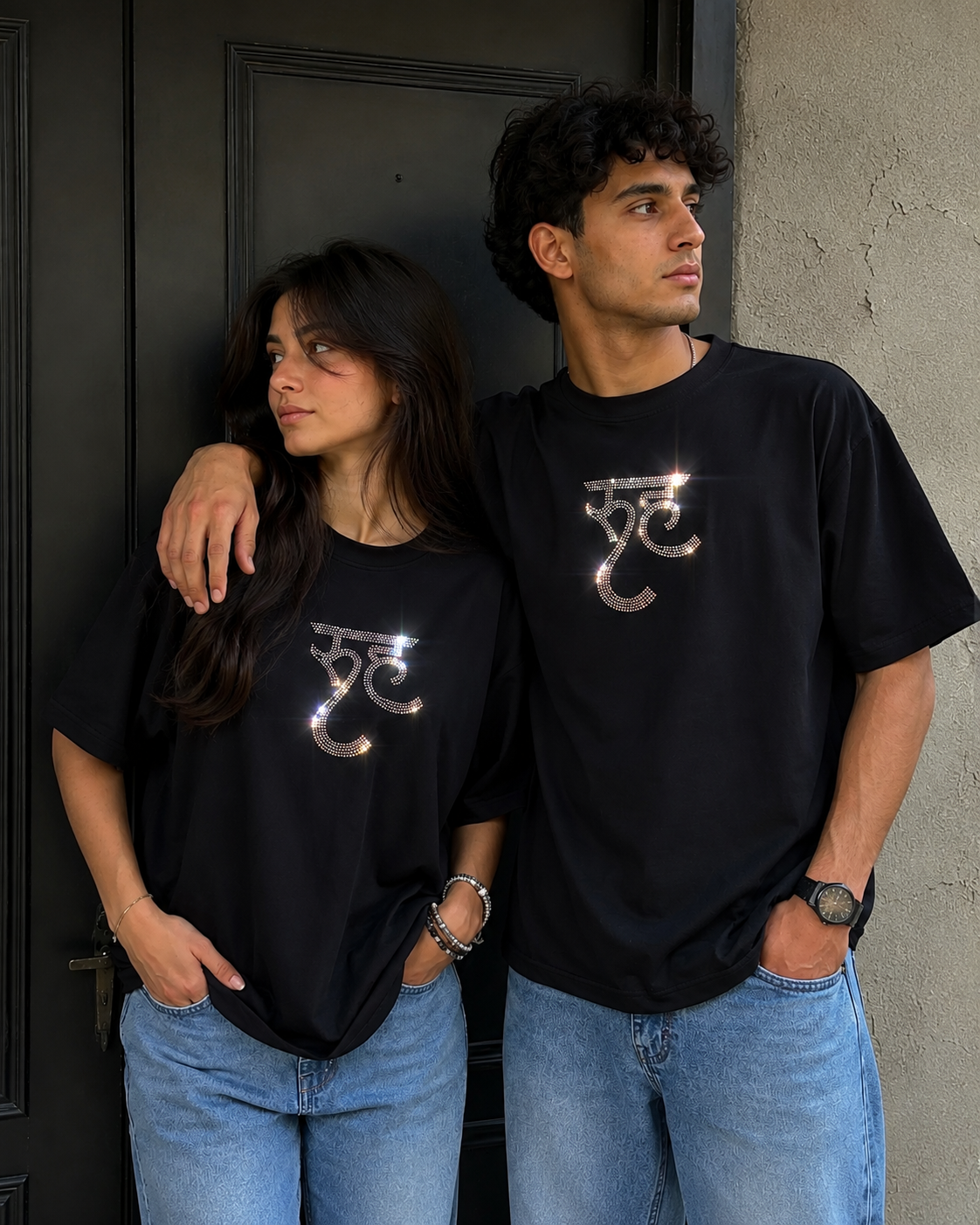 Luxury RUH Rhinestone Oversized Black T-Shirt