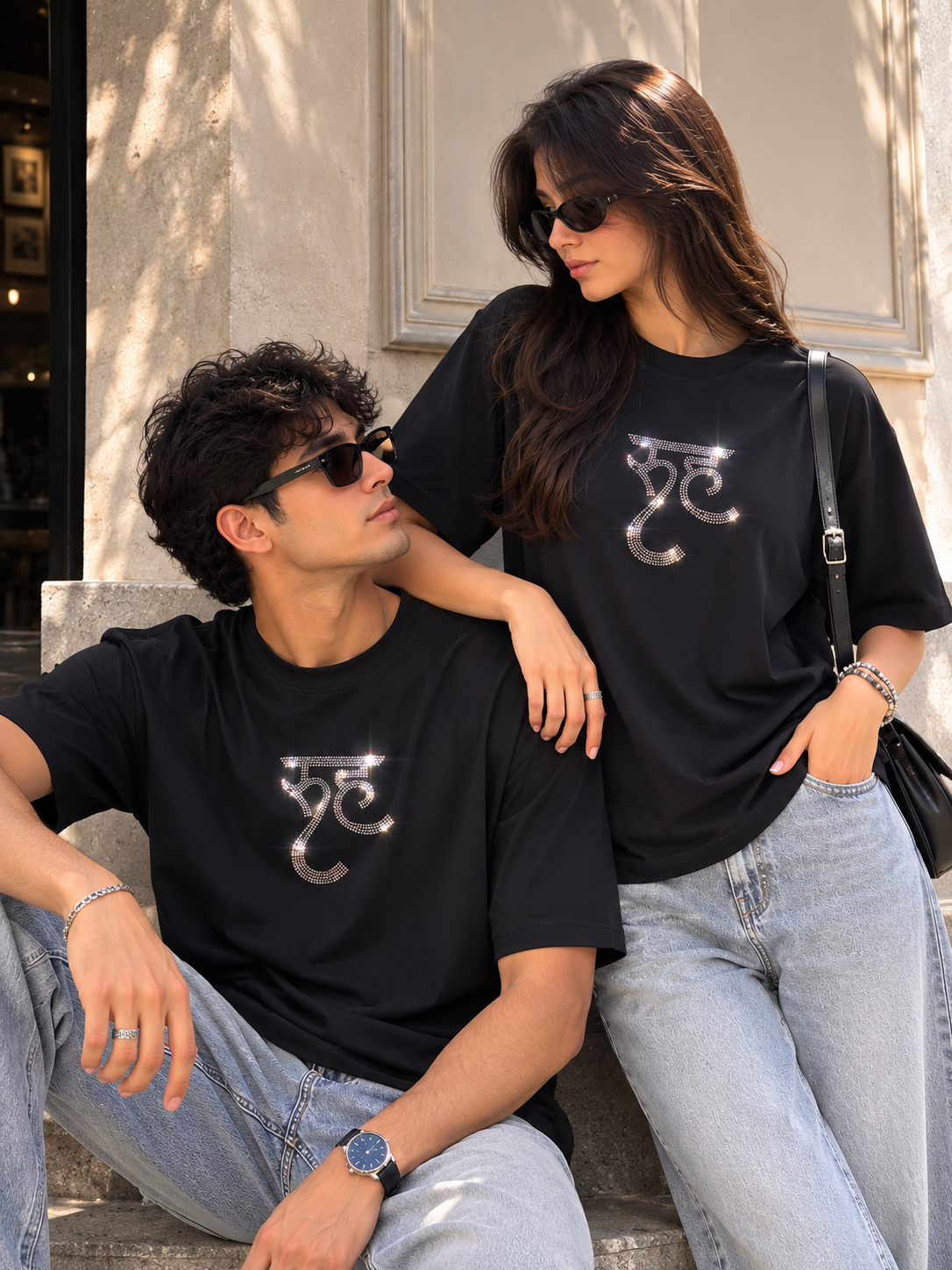 Luxury RUH Rhinestone Oversized Black T-Shirt