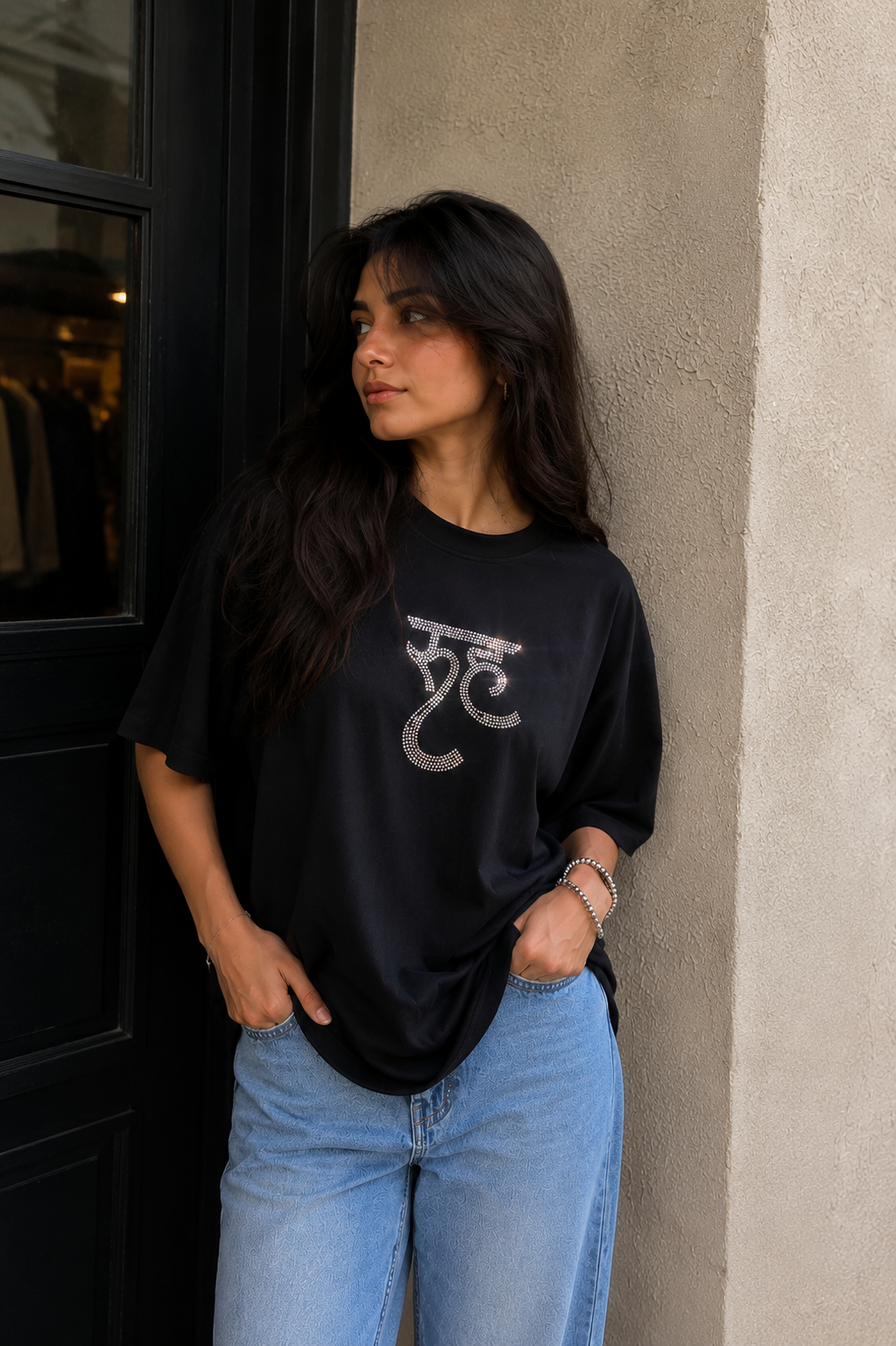 Luxury RUH Rhinestone Oversized Black T-Shirt - Image 4