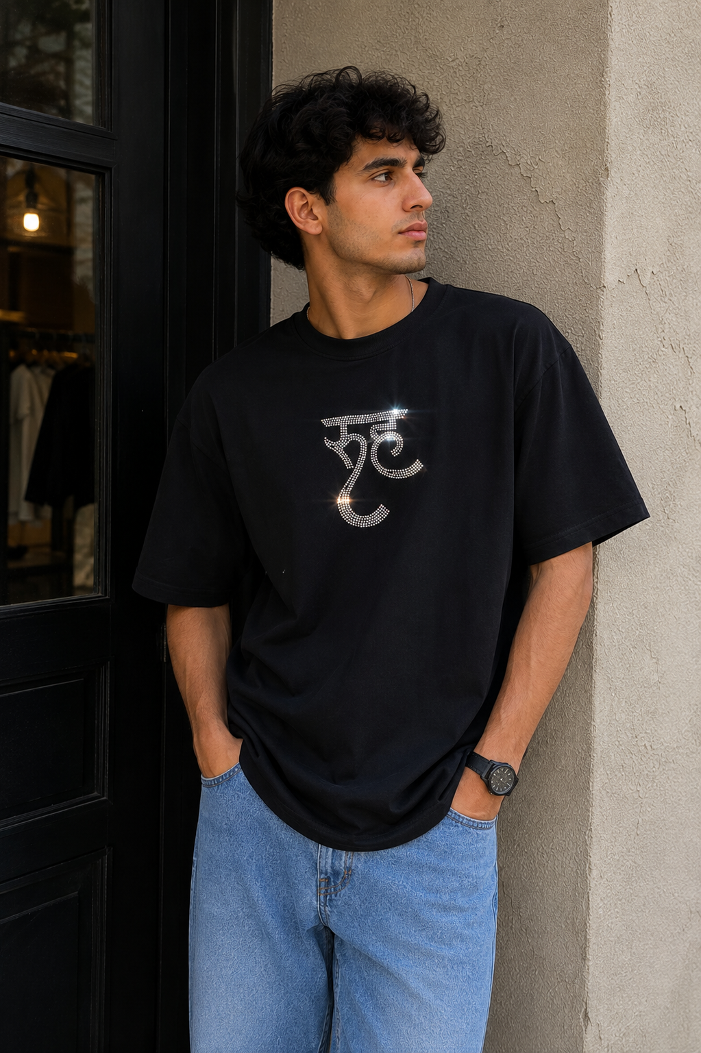 Luxury RUH Rhinestone Oversized Black T-Shirt