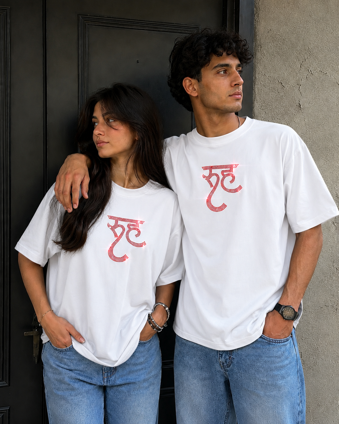 Luxury RUH Rhinestone Oversized White T-Shirt