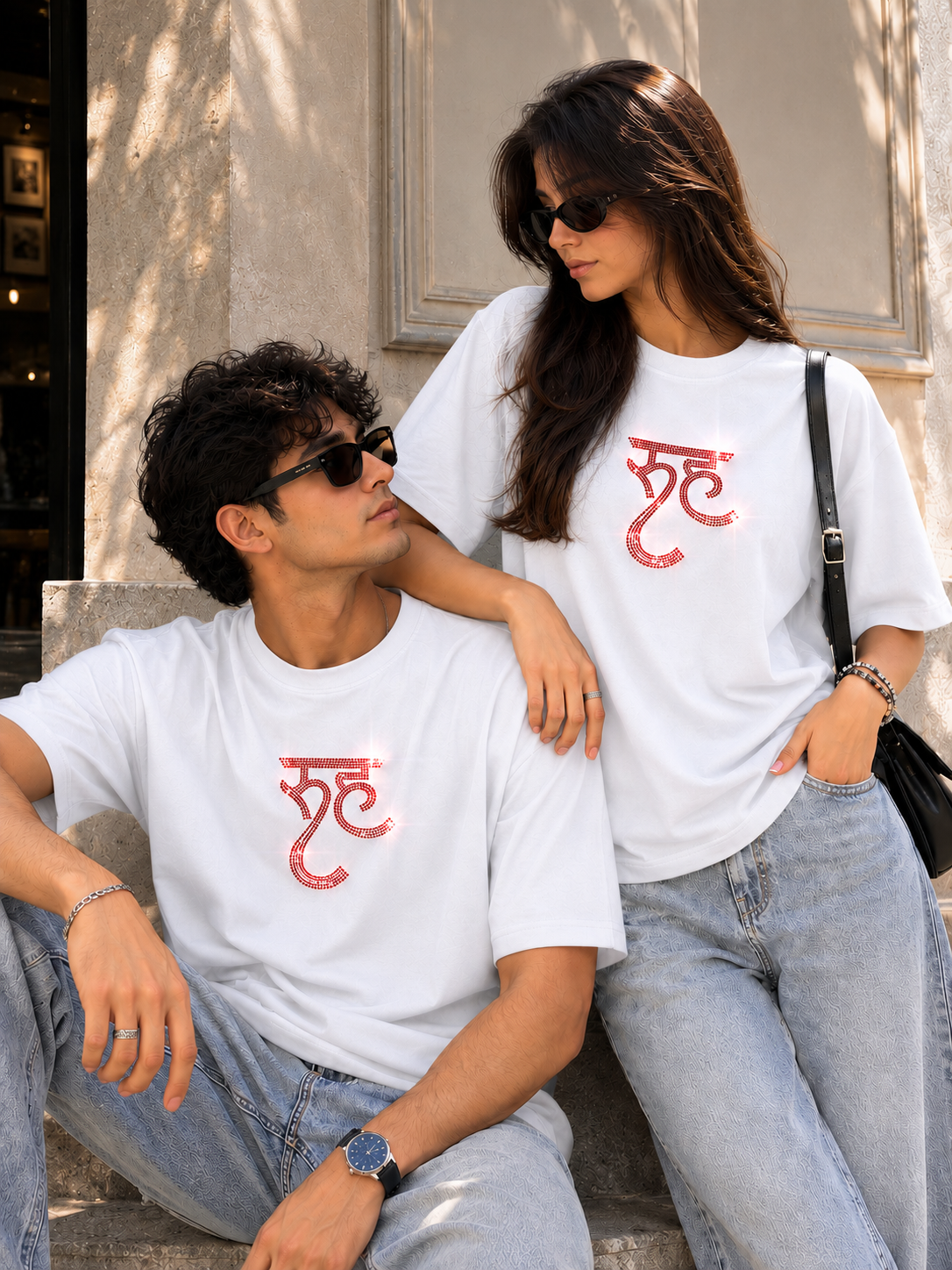 Luxury RUH Rhinestone Oversized White T-Shirt - Image 3