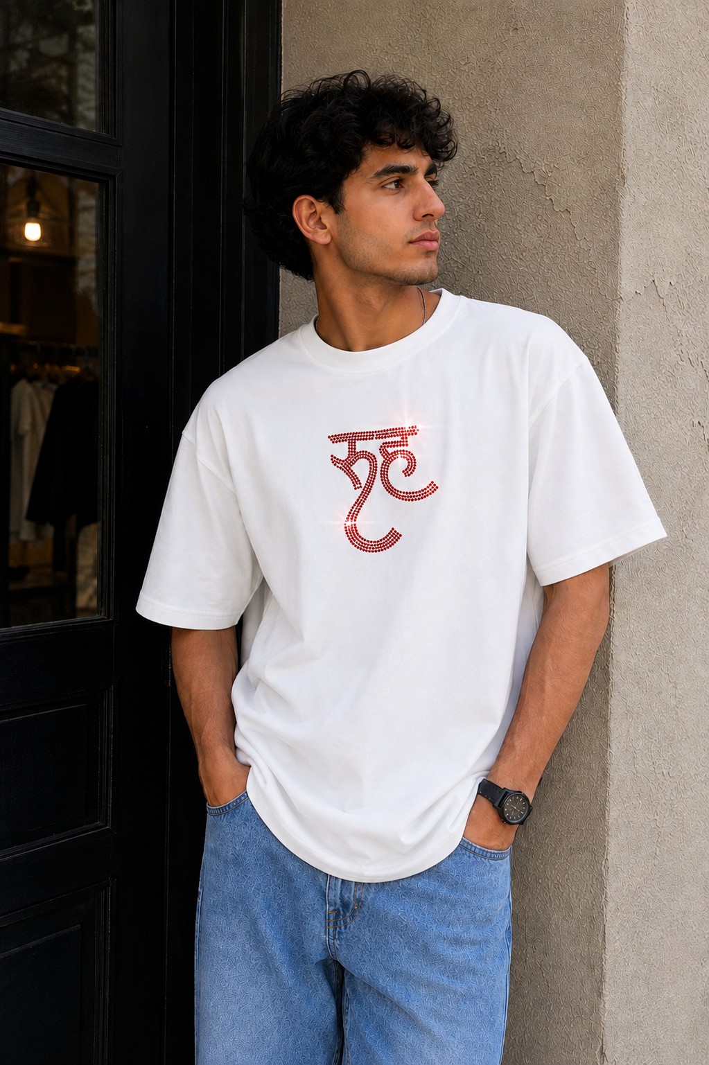 Luxury RUH Rhinestone Oversized White T-Shirt