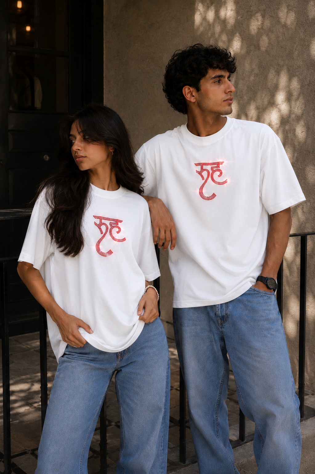 Luxury RUH Rhinestone Oversized White T-Shirt