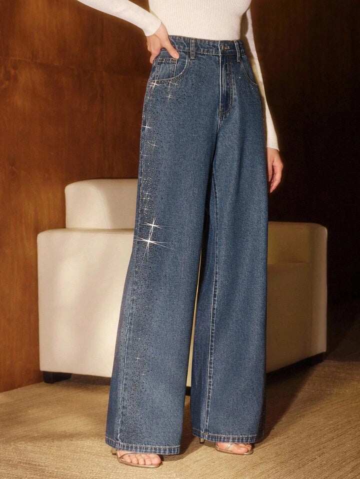 Glamorous Blue Rhinestone-Stripe Jeans