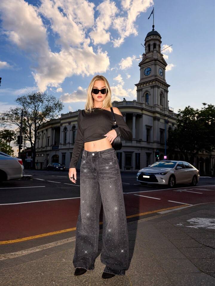 Midnight Sparkle Low-Rise Black Jeans