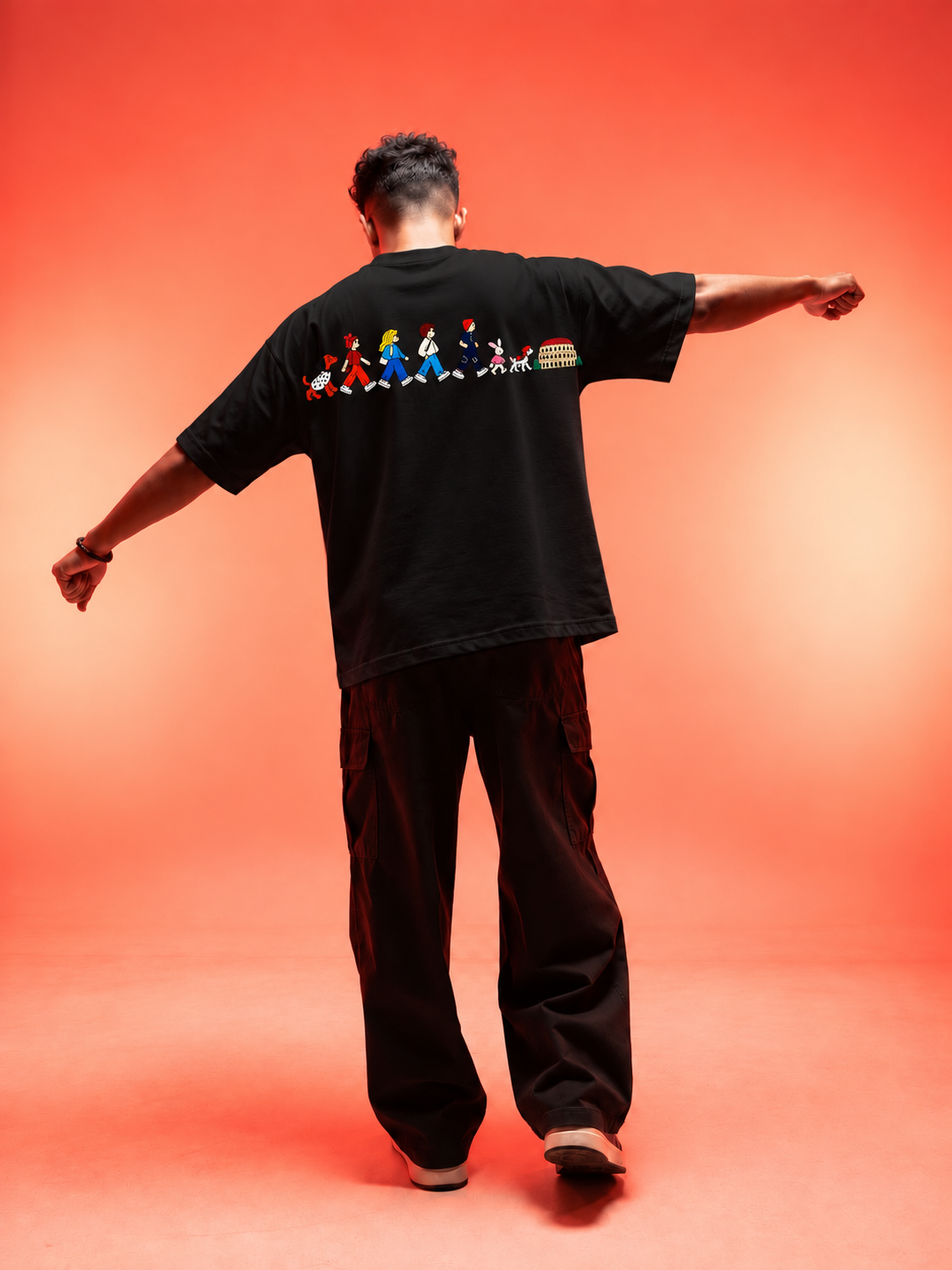 Travel Story Graphic Oversized T-Shirt - Black - Image 4