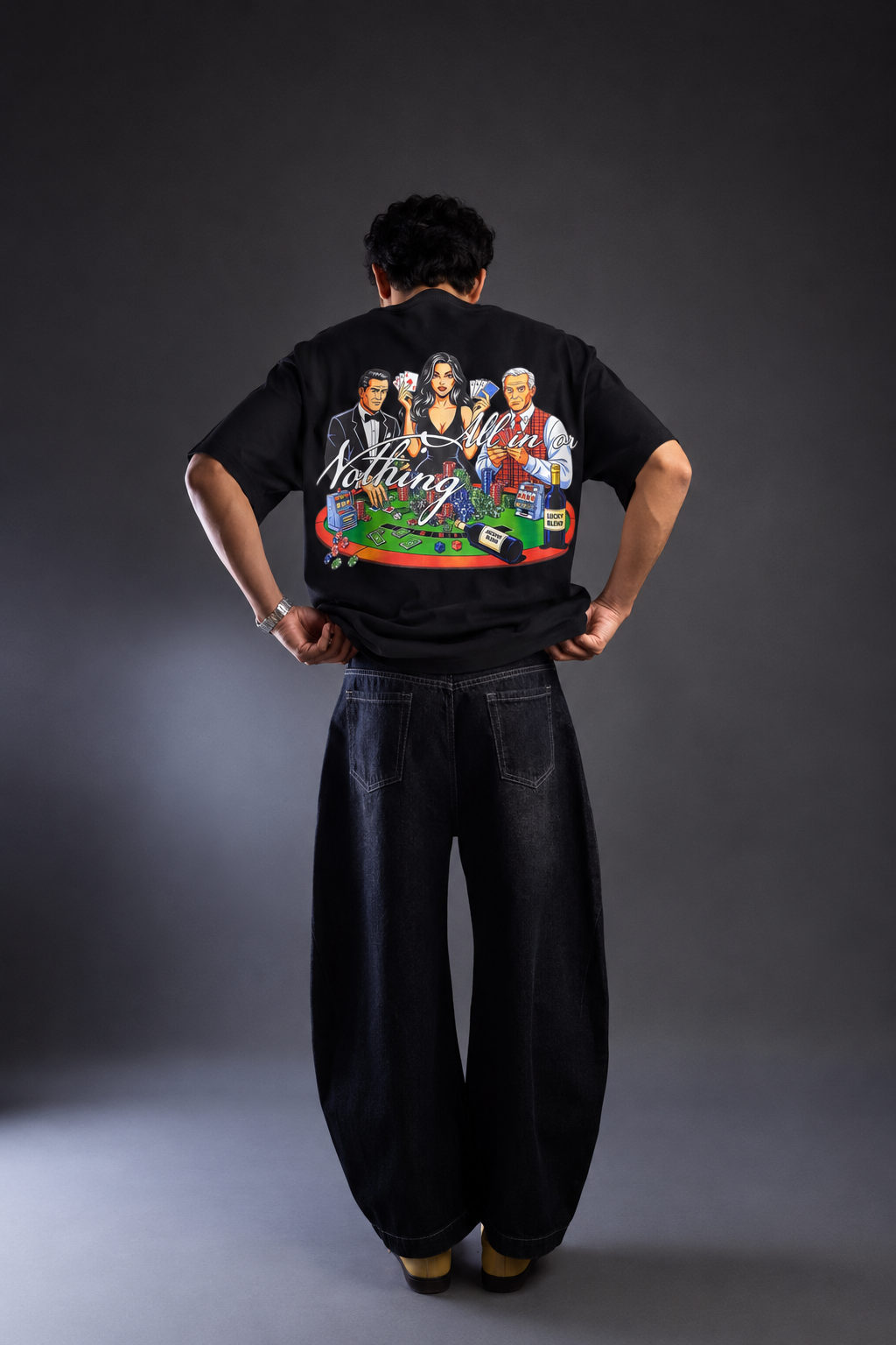 All In Or Nothing Oversized Graphic T-Shirt – Black - Image 2