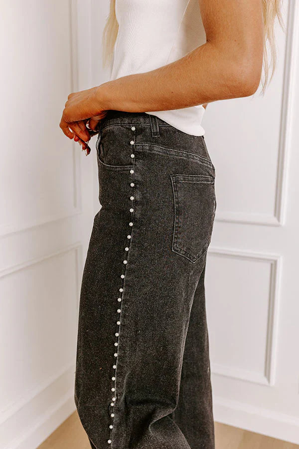 Statement Side Pearl Detail Black Wash Jeans