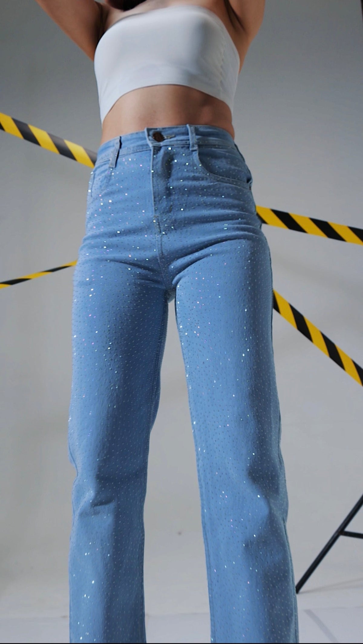 Chamkili Sky Blue - Rhinestone Embellished Wide Leg Jeans - Image 1