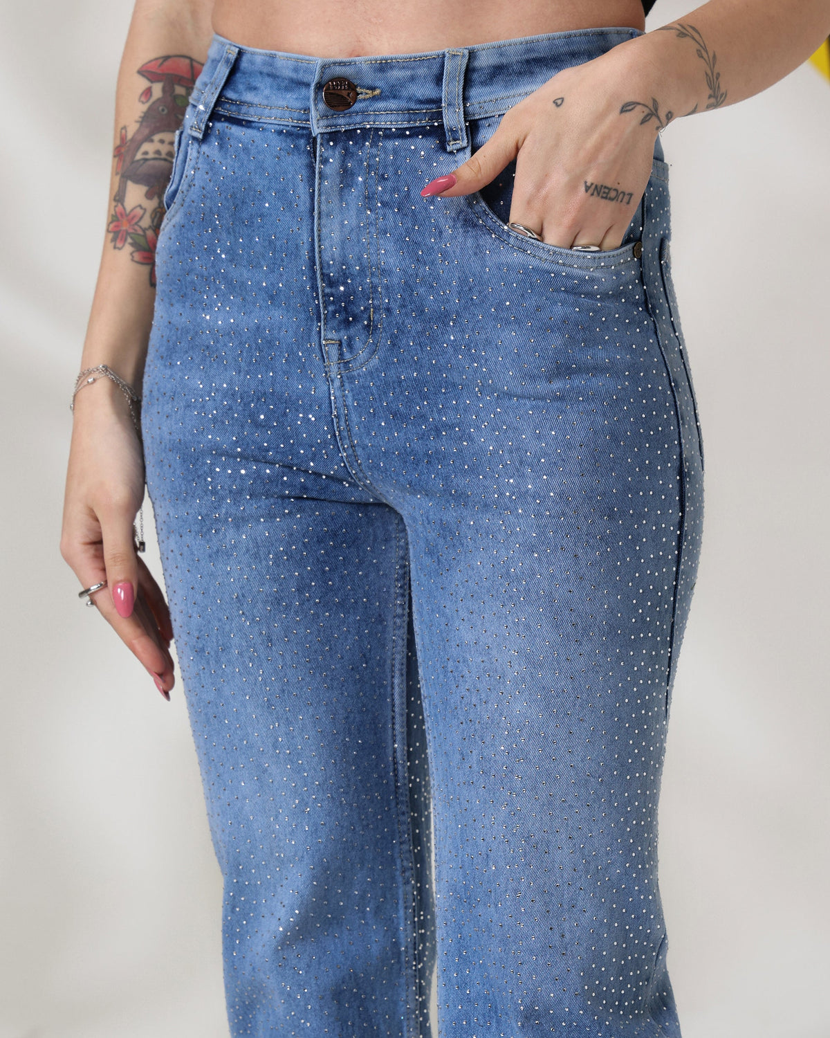 Chamku Paglu - Rhinestone Embellished Wide Leg Jeans - Image 7