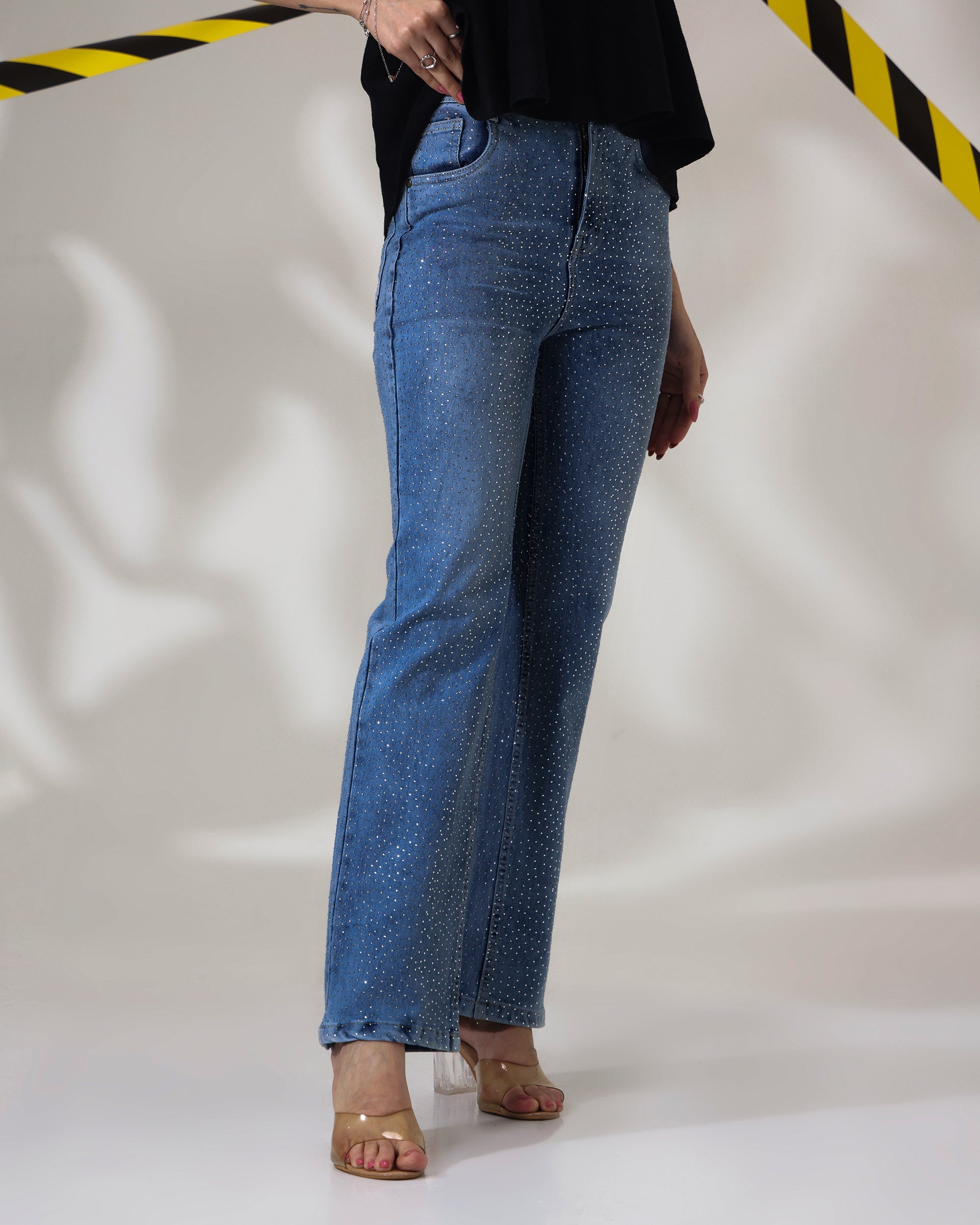 Chamku Paglu - Rhinestone Embellished Wide Leg Jeans