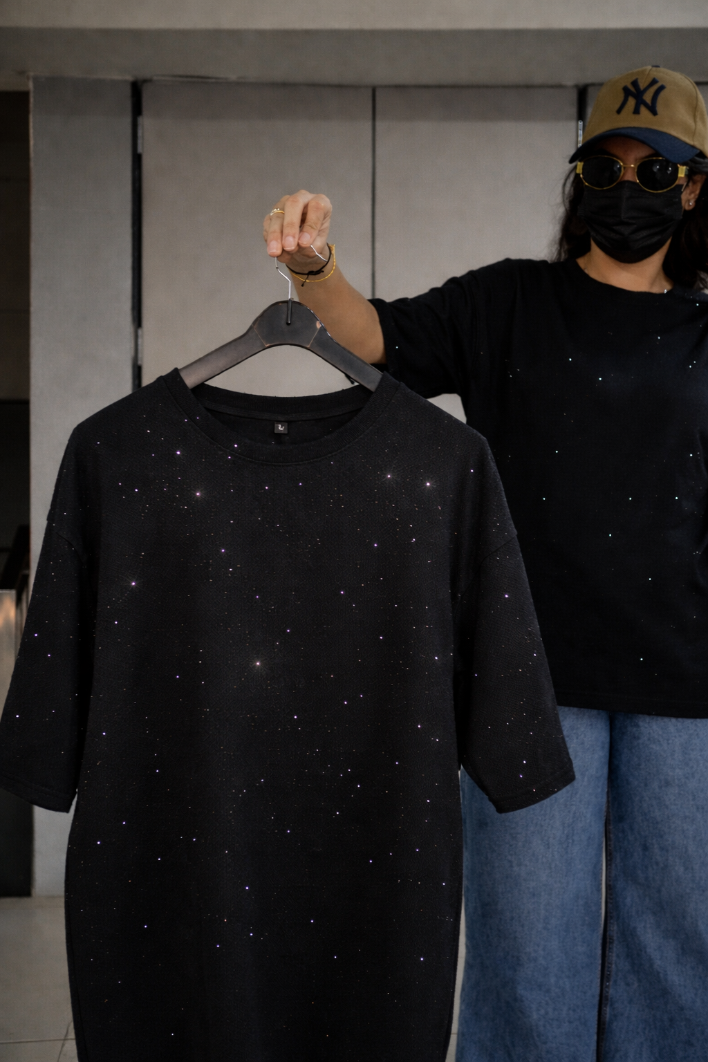 Midnight Rhinestone Unisex Oversized T-Shirt