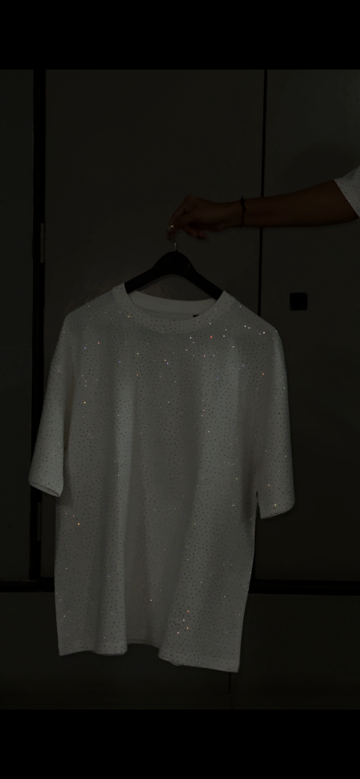 Stellar Spark – Premium Rhinestone Oversized White Unisex T-Shirt - Image 4