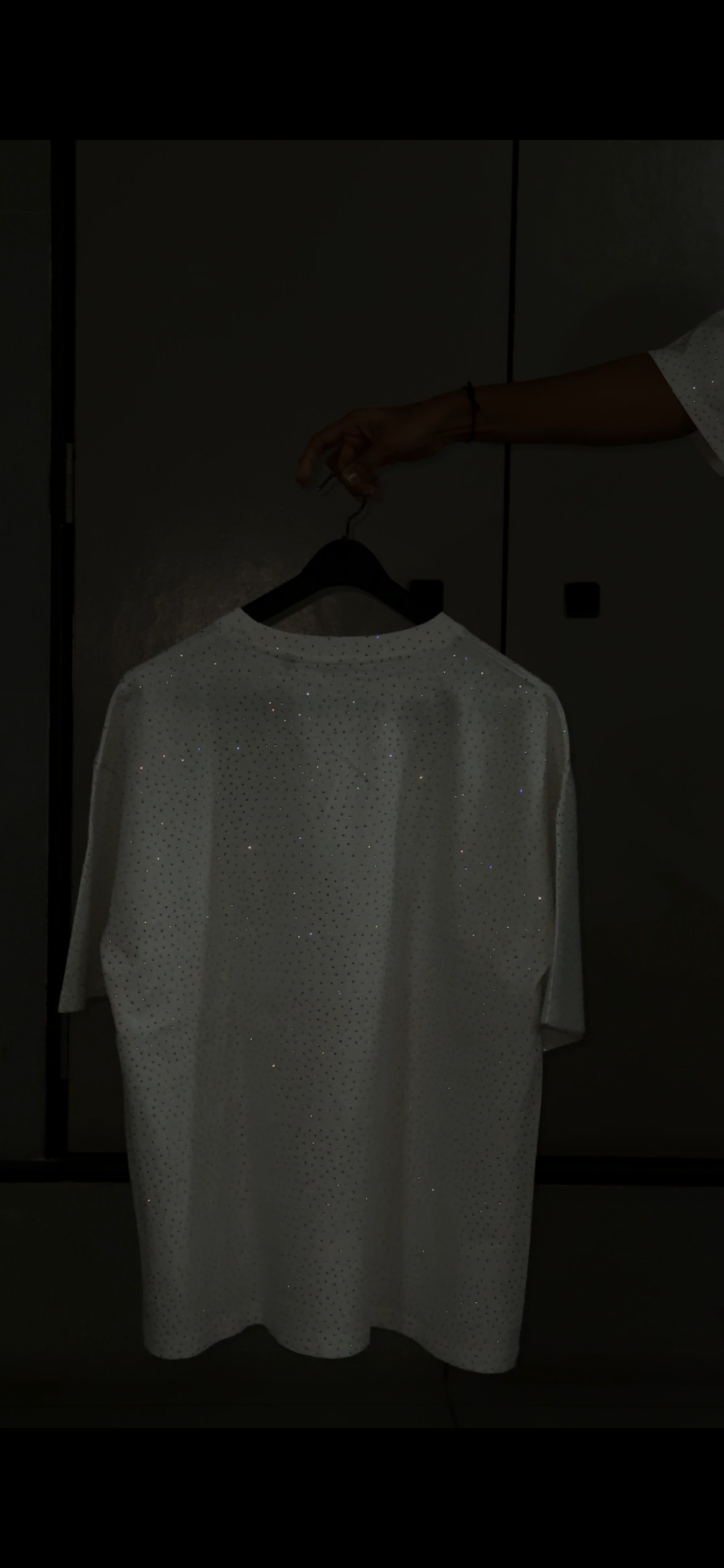 Stellar Spark – Premium Rhinestone Oversized White Unisex T-Shirt - Image 5
