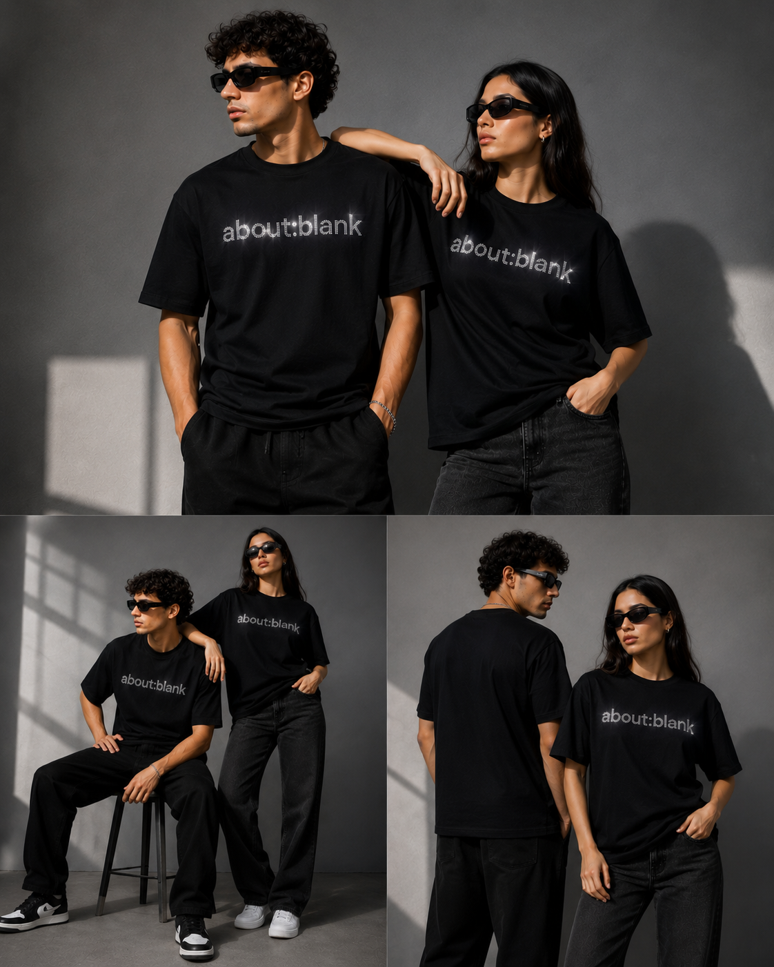About:Blank Rhinestone Oversized Unisex T-Shirt – Black