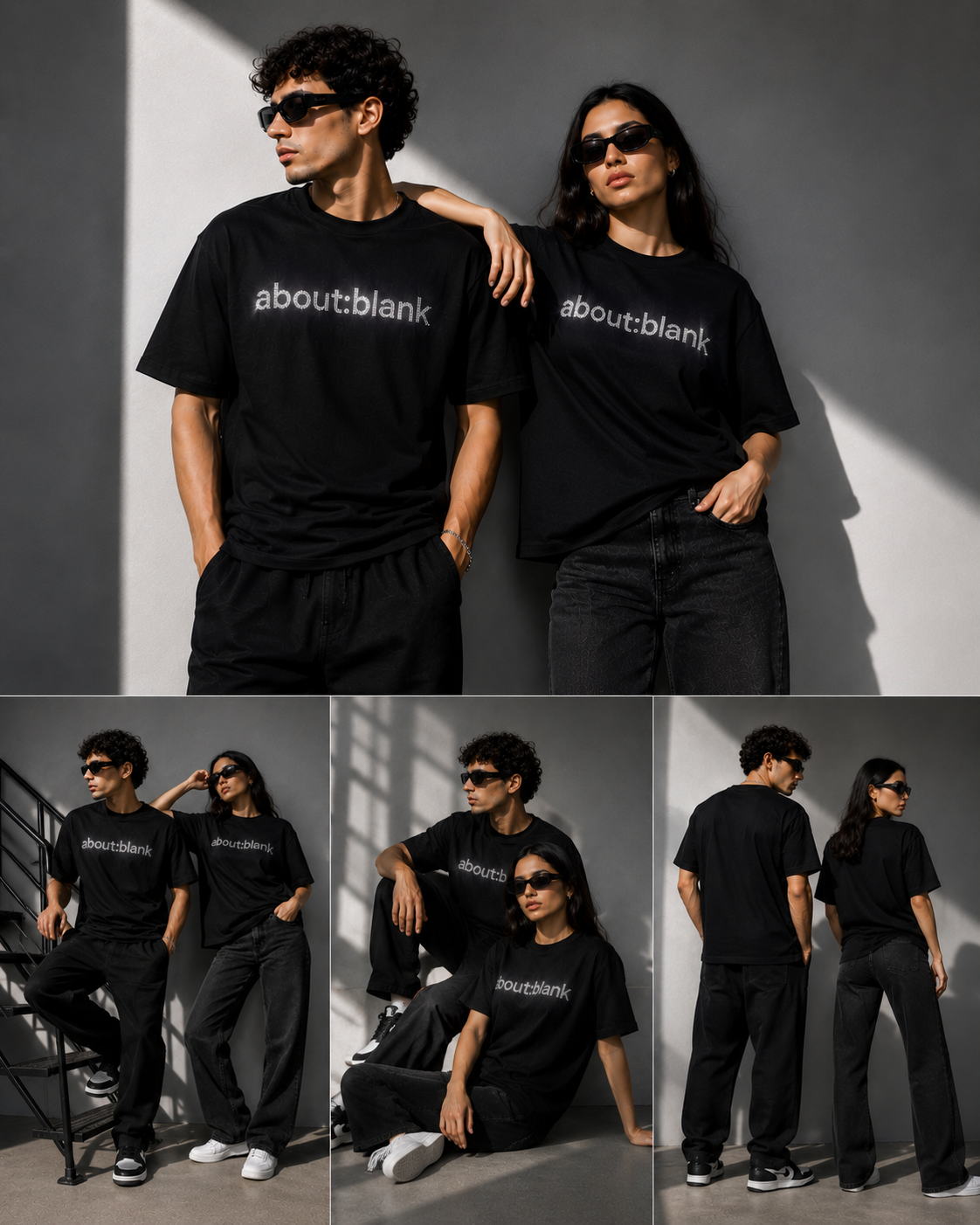 About:Blank Rhinestone Oversized Unisex T-Shirt – Black