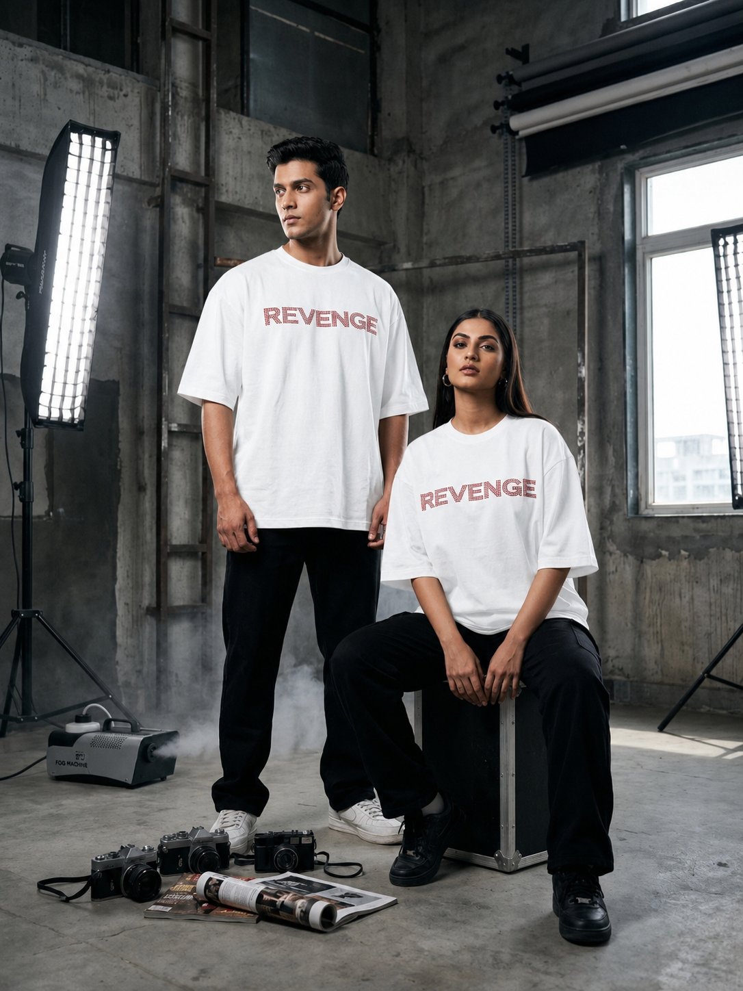 REVENGE - White Rhinestone Oversized Unisex T-Shirt