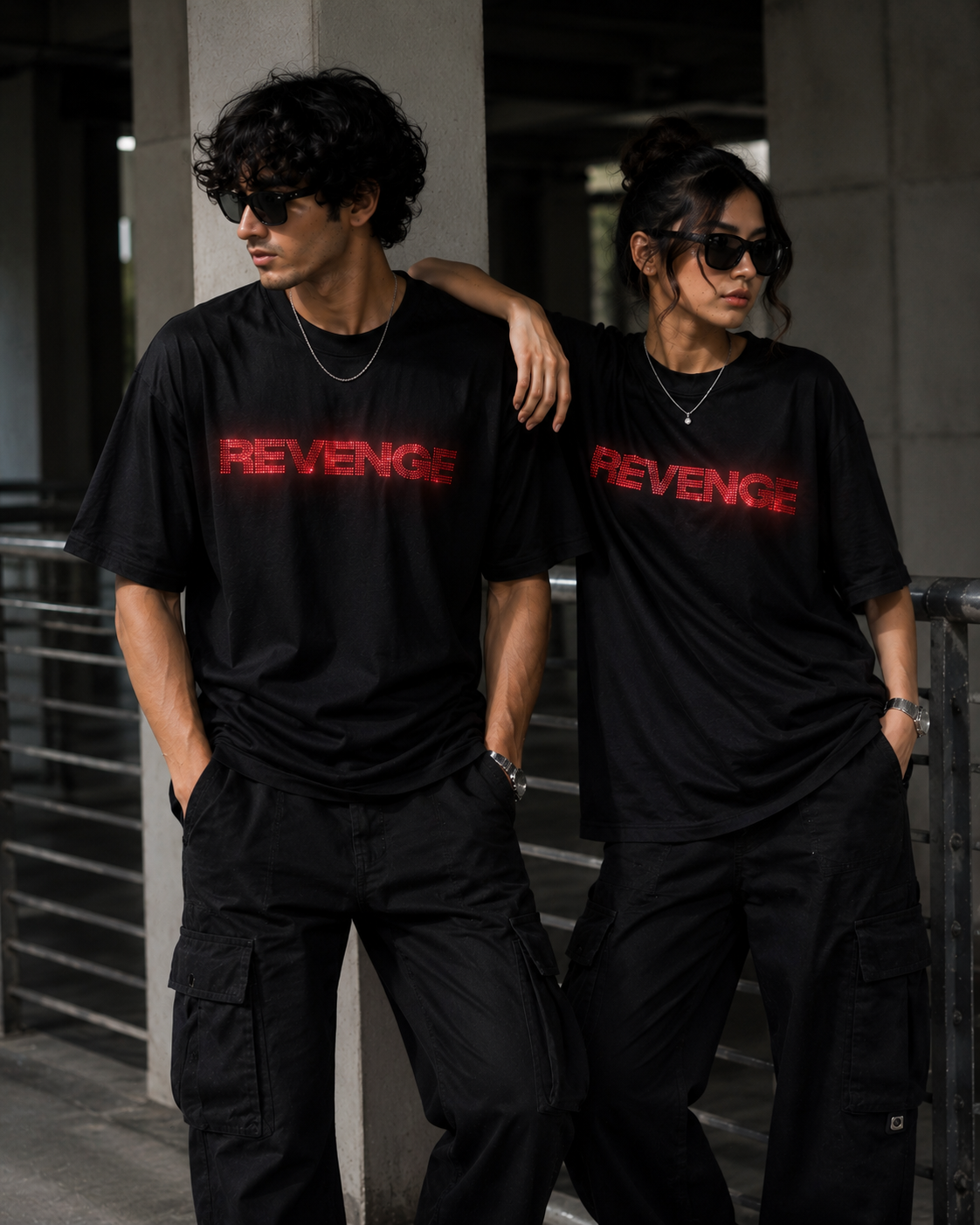 REVENGE - Rhinestone Oversized Unisex T-Shirt - Image 3